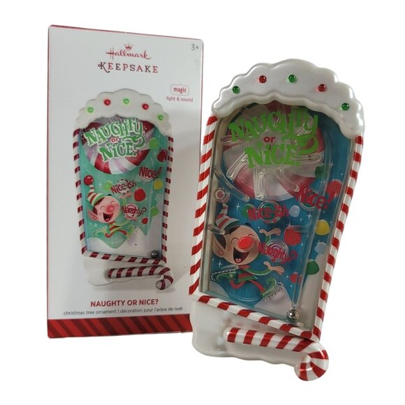 Hallmark Christmas Ornament Naughty or Nice Pinball Magic Light Sound 2014 WORKS - Picture 1 of 12
